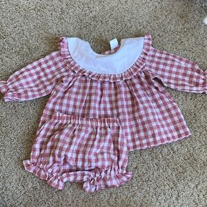 NWOT Stitchy fish plaid Peter Pan collar ruffle bloomer set